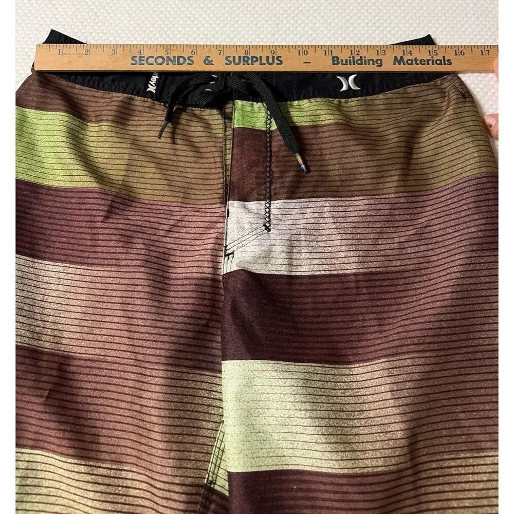 Hurley Men’s Board Shorts Size 29 Brown Green Striped Surf Swim Trunks